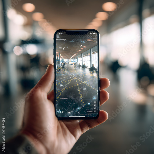 Smartphone Displaying Map in Modern Airport Terminal Setting