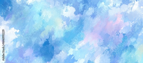 Abstract painted sky.  Soft, blended colors of blue, light purple, and pink, forming cloud-like shapes