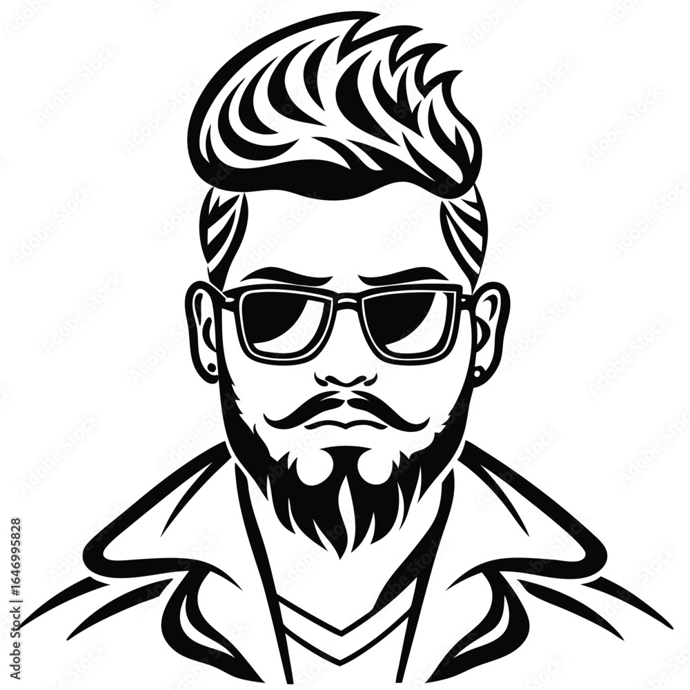 Fototapeta premium Isolated Man with Modern Hairstyle, Beard, Mustache, and Glasses, on White