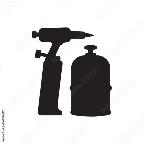 Blow torch and canned gas	silhouette icon vector flat illustration design on white background