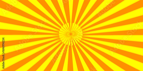 Bright yellow and orange sunburst pattern with radial stripes emanating from the center, creating a vibrant and energetic abstract background.