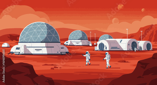 Astronauts Exploring Martian Colony Domes