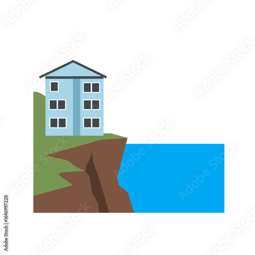 Blue House on Cliff Overlooking Ocean