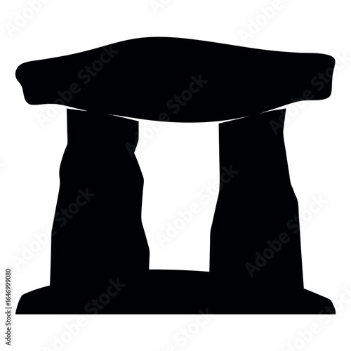 Photo of dolmen, a prehistoric megalithic stone structure, on white