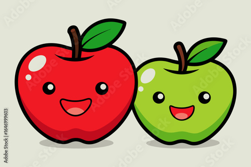 Happy red and green apples friends together smiling