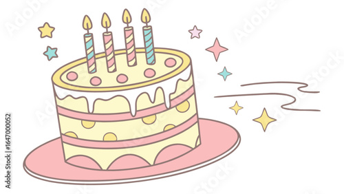 Pastel birthday cake with candles and stars for celebration party sweet dessert bakery and festive occasion