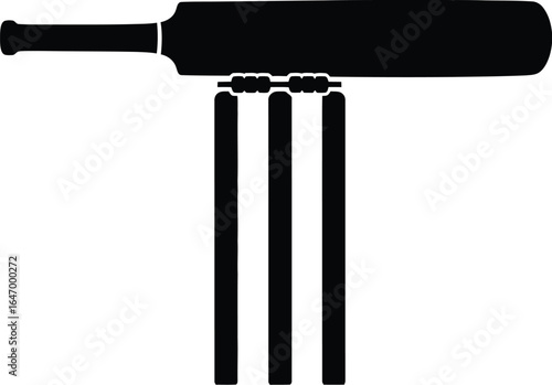 Cricket bat and wickets, a classic symbol of the sport, ideal for illustrating matches, tournaments, and the excitement of the game