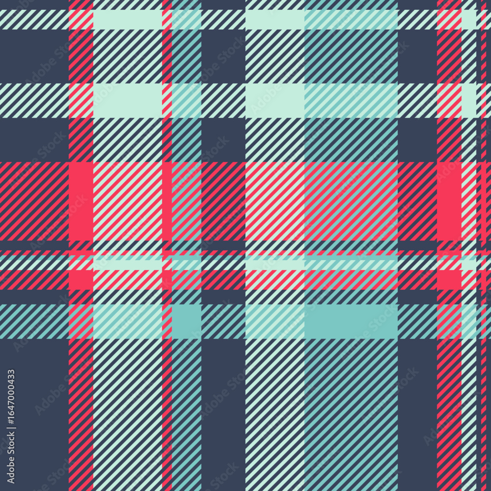 Fototapeta premium Vibrant plaid pattern in teal, pink, and navy. Perfect for textile designs, website backgrounds, or fashion illustrations.