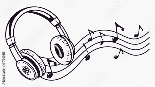 Headphones and music notes vector illustration for audio listening and sound design projects free download
