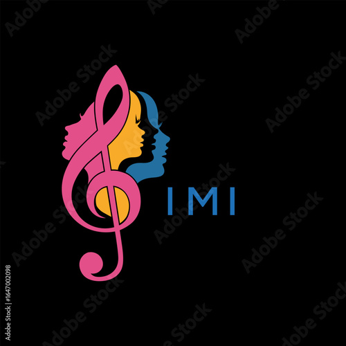 IMI "Colorful Female Silhouettes with Treble Clef Music Symbol on Black Background – IMI Later Logo, Empowerment, Diversity & Art Concept"
