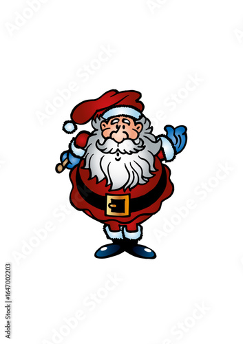 Happy Santa Claus with a big white beard and dressed in red and white