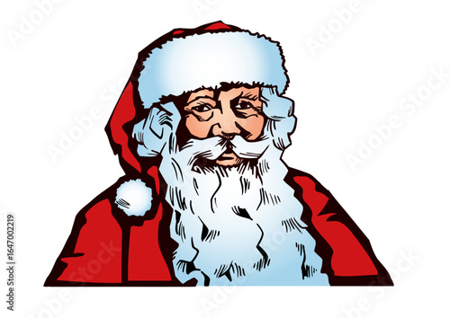 Happy Santa Claus with a big white beard and dressed in red and white