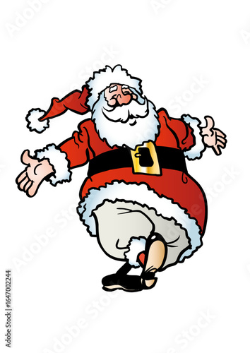 Happy Santa Claus with a big white beard and dressed in red and white