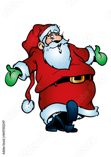 Happy Santa Claus with a big white beard and dressed in red and white