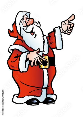 Santa Claus with a big white beard and dressed in red and white