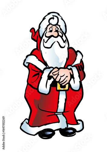 Santa Claus with a big white beard and dressed in red and white
