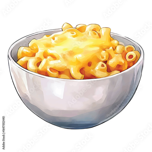 Watercolor Illustration of Macaroni and Cheese in a Bowl pasta food vector transparent background cutout