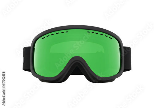 Protective ski goggles with green lenses for winter sports and outdoor activities