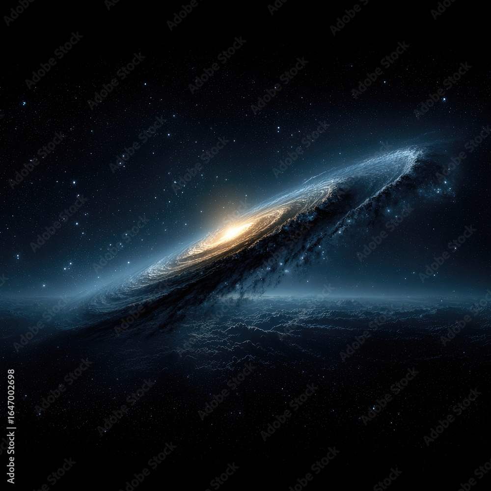 Fototapeta premium Cosmic spiral galaxy, swirling nebula, deep space