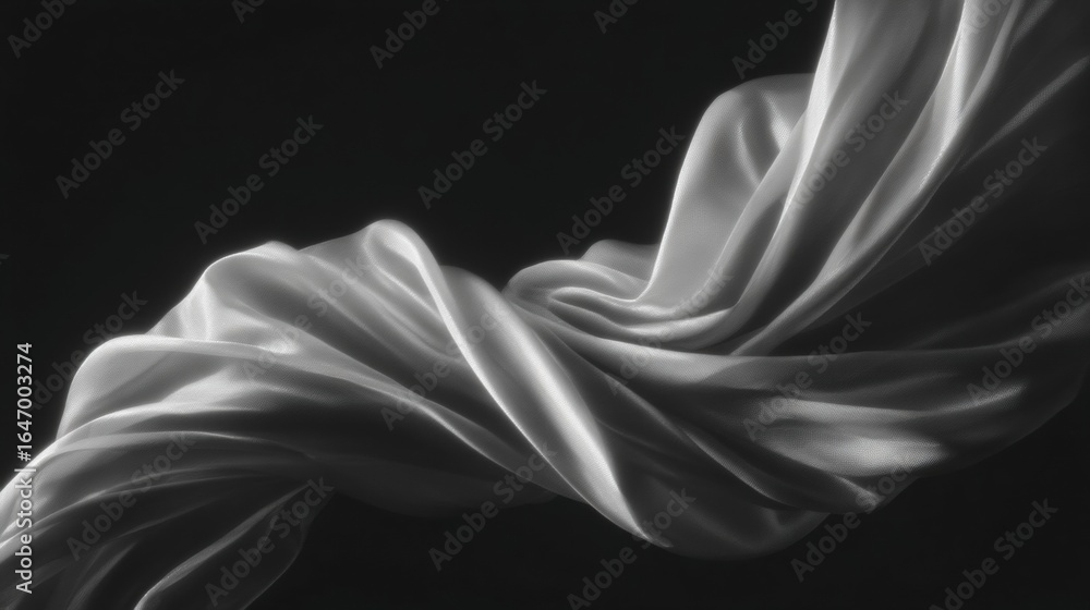 Fototapeta premium Black and white photograph of a fabric that is flowing in the wind. the fabric appears to be made of a silky, silky material and has a smooth texture.
