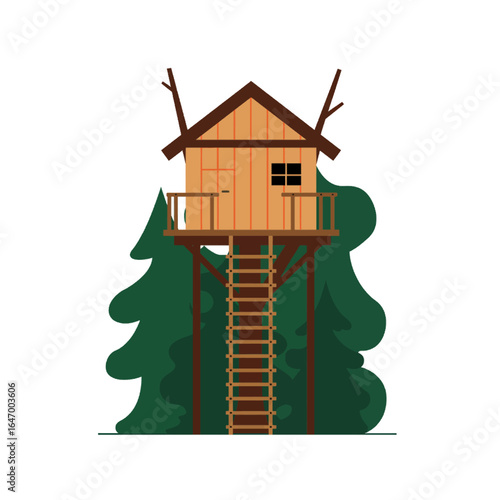 Cozy Wooden Treehouse with Ladder and Greenery
