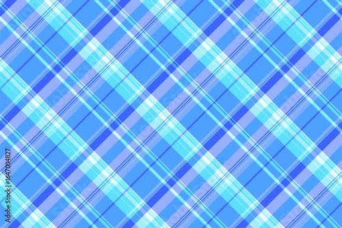 Neat background texture fabric, household vector check textile. List pattern seamless plaid tartan in blue and cyan colors.