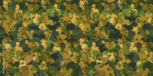 Abstract skull camouflage print in green. Seamless military vector background for your designs.