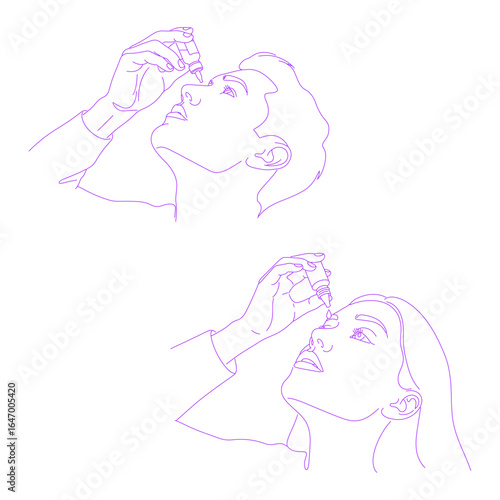 Line Art Illustration of a Person Using Eye Drops