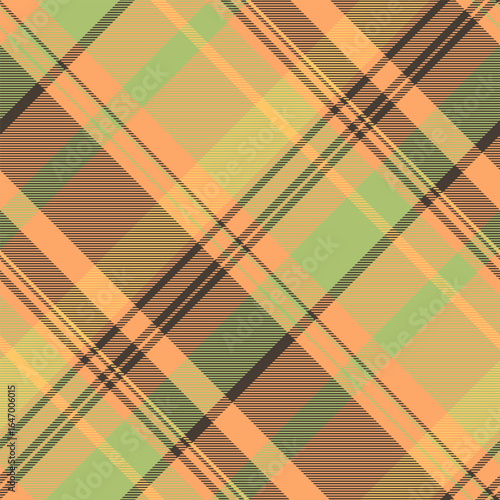 Domestic pattern check background, seasonal fabric tartan plaid. Finish textile texture vector seamless in orange and lime colors.