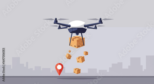 Drone Delivery Service with Packages and Location Pin