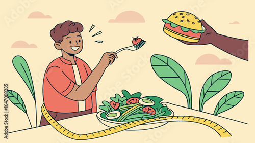 Healthy eating habits and diet choices for weight loss and wellness lifestyle concept illustration