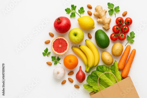 Wallpaper Mural Assortment of colorful fruits and vegetables arranged around a brown paper bag. Torontodigital.ca