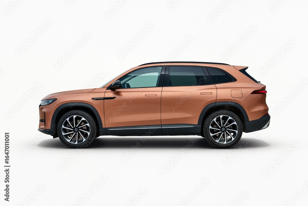 Fototapeta premium Orange brown SUV car isolated on a white background. Side view