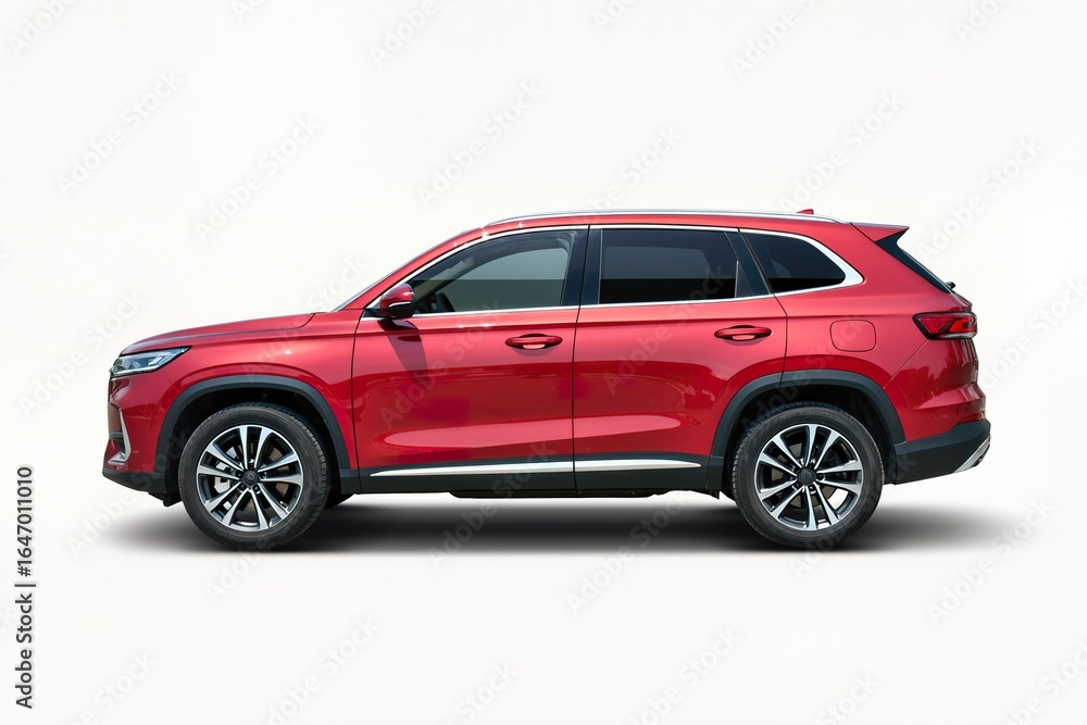 Naklejka premium Red SUV car isolated on a white background. Side view