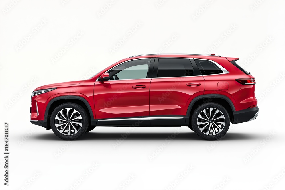 Fototapeta premium Red SUV car isolated on a white background. Side view