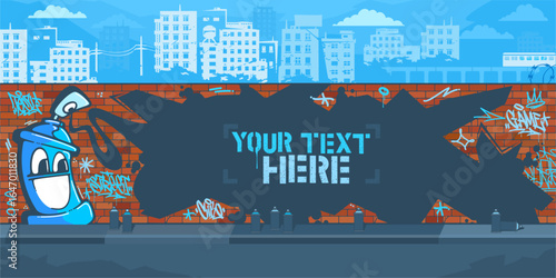 Abstract Contour Of Graffiti Piece On The Brick Wall Blank Template For Your Text Vector Background