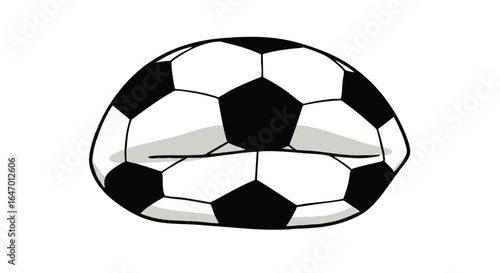 A deflated squashed soccer ball with a classic black and white panel pattern illustrated in a simple cartoon style.