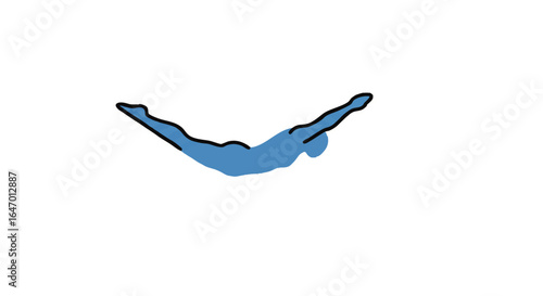 Abstract blue swimmer icon in a graceful diving pose Minimalist graphic with a bold black outline.