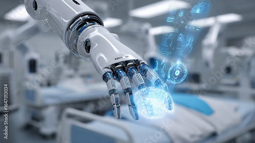 Wallpaper Mural Medical Robotic Hand with Holographic Brain Scan for AI Diagnosis Torontodigital.ca