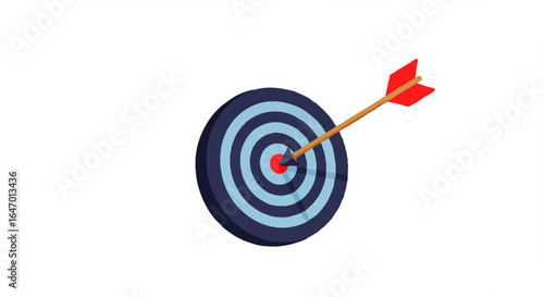Bullseye Target with Red-Fletched Arrow Precisely Centered