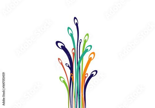 Abstract colorful splashes rising from a white background creating an upward movement visual