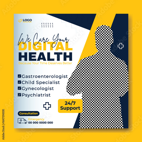 Digital Health Care Services Social Media Post Template Design