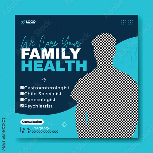 Modern Medical Clinic Social Media Post Design Template with Doctor Image
