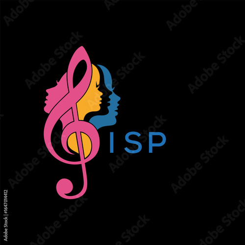 ISP "Colorful Female Silhouettes with Treble Clef Music Symbol on Black Background – ISP Later Logo, Empowerment, Diversity & Art Concept"
