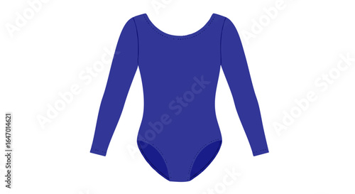 Classic blue long-sleeved leotard with a scoop neck. A flat illustration of gymnastics or dancewear apparel.