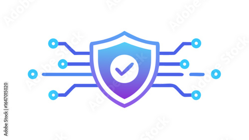 Cyber security shield with check mark for data protection and network security solutions online icon vector