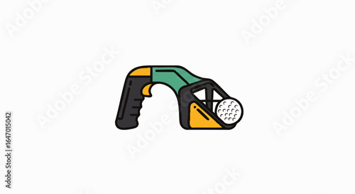 Colorful golf ball retriever tool icon with ergonomic handle holding a dimpled white ball.