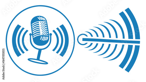 Podcast microphone vector for audio recording and broadcast with sound waves illustration design