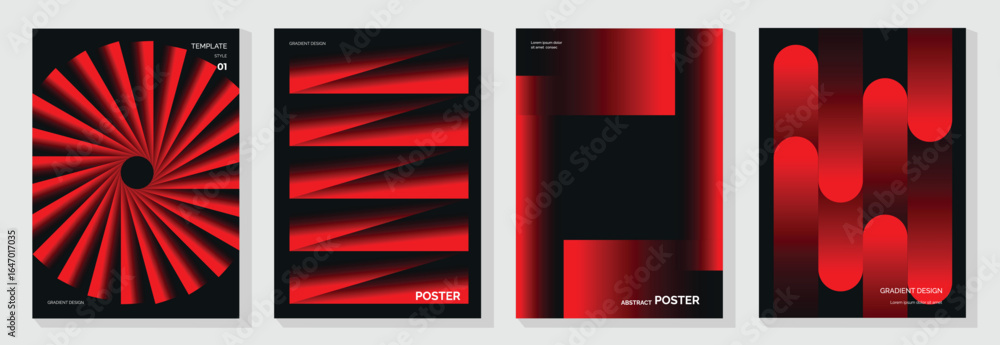 custom made wallpaper toronto digitalModern gradient poster on dark background vector set. Cover template with red perspective geometric shapes different. Modern Design for wall art, flyers, brochures, covers and web banners.