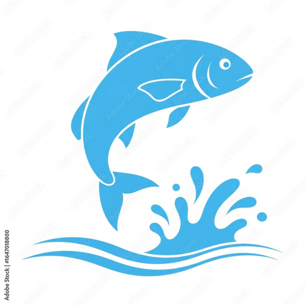 Blue fish jumping out of water isolated on white background illustration Blue fish jumping out of water isolated on white background illustration